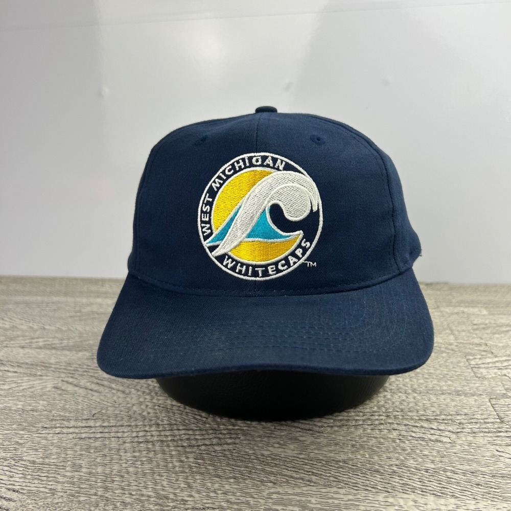 Vintage 90s West Michigan Whitecaps Hat Cap Snap Back Adjustable Navy Blue MiLB